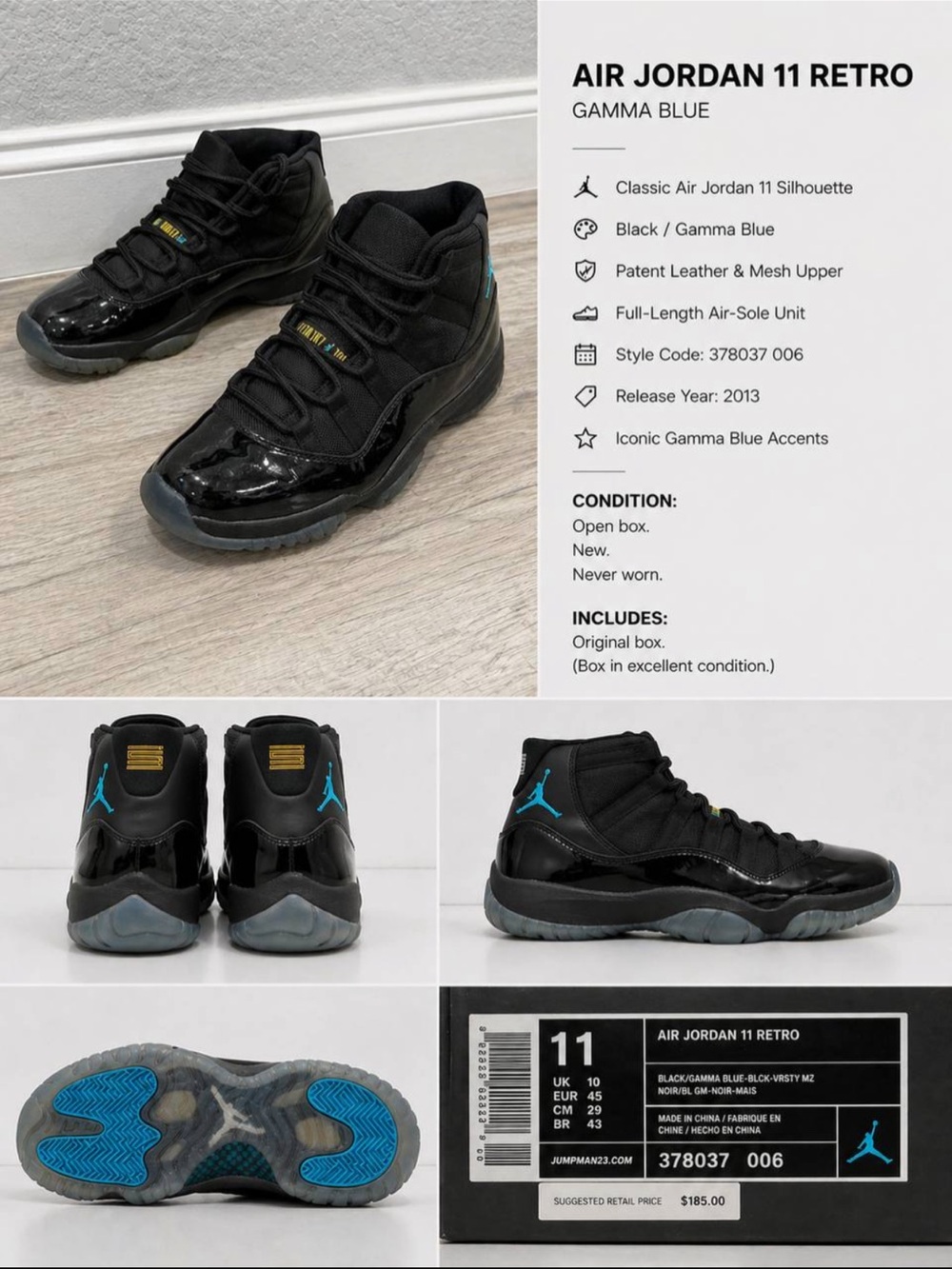 Jordan Air Jordan 11 Retro Black Gamma Blue